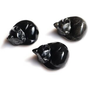 Obsidian Sleeping Kitty Crystal Carving